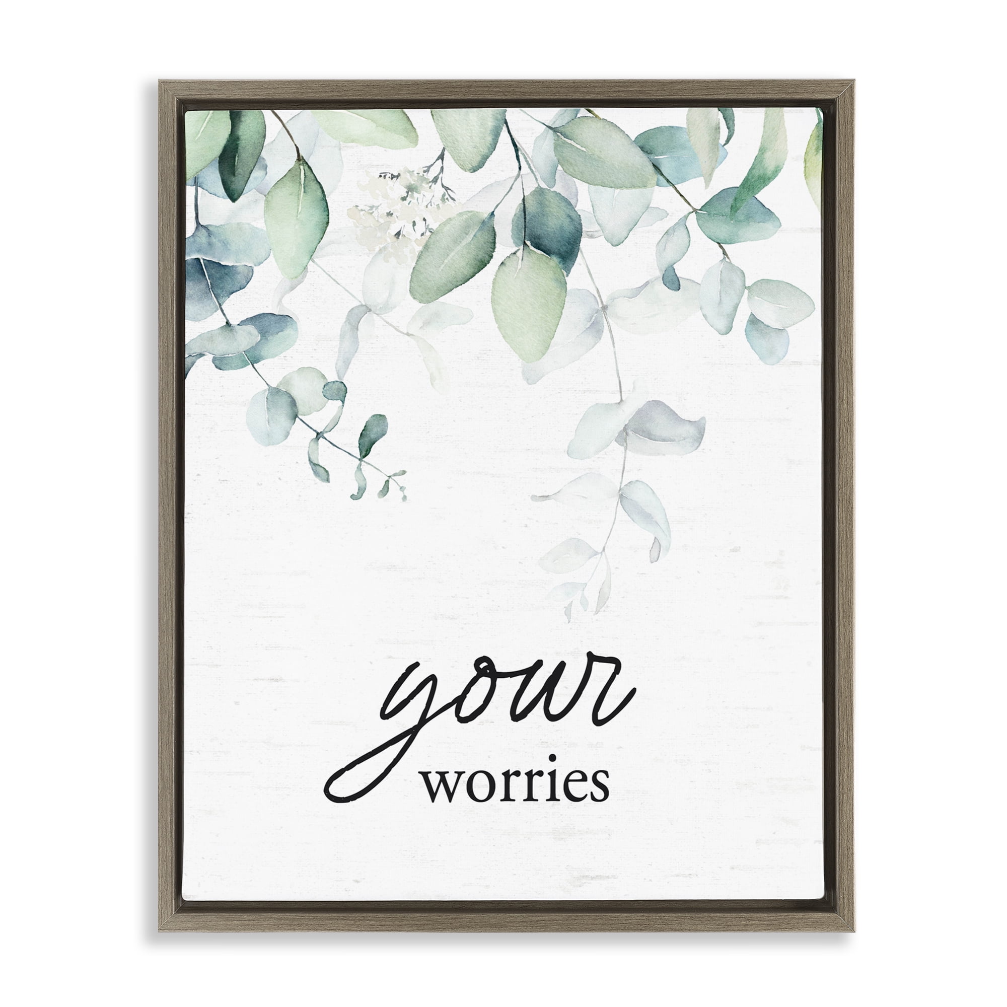 Your Worries Eucalyptus Brown Framed Floater Canvas Wall Art, design by Lettered and Lined