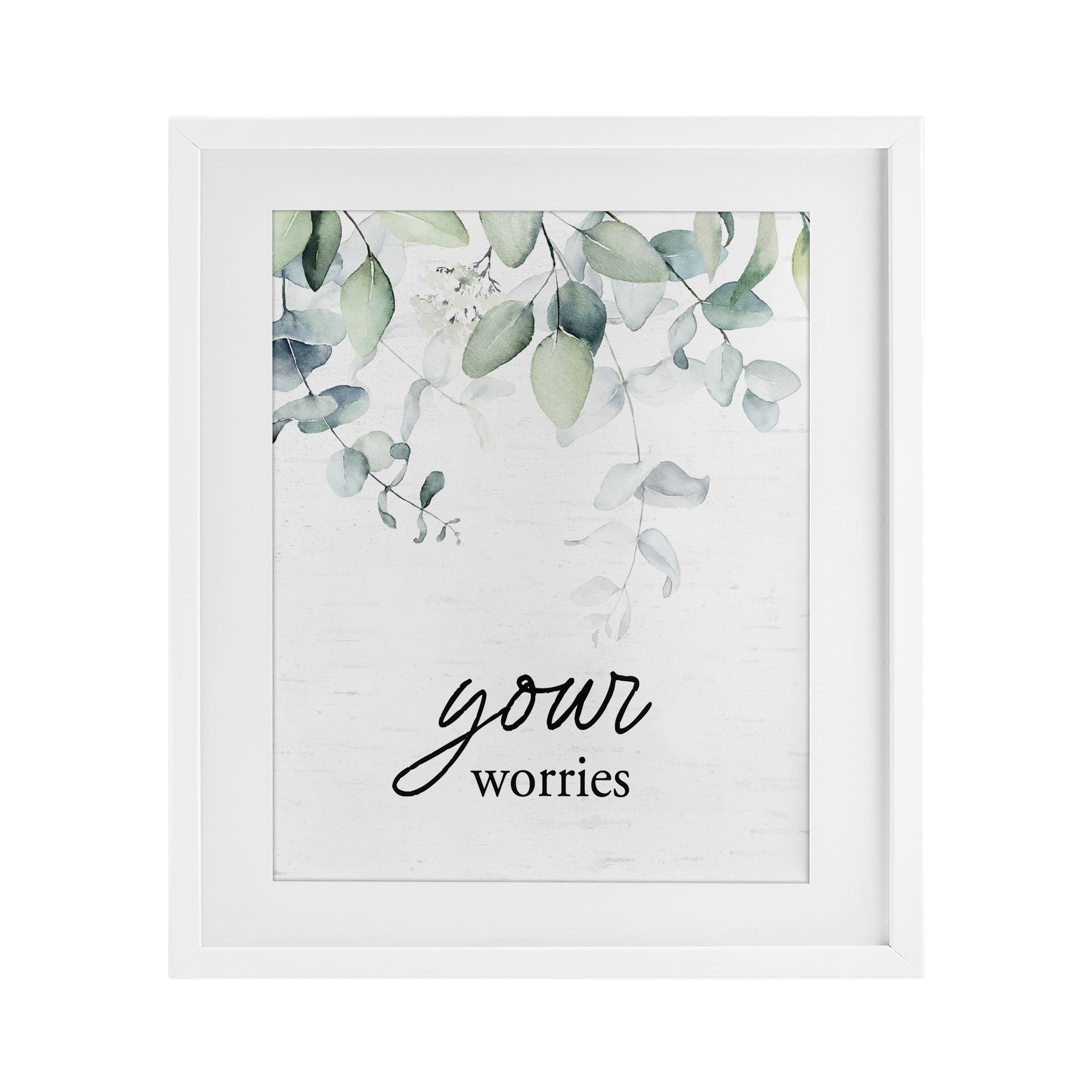 Your Worries Eucalyptus White Framed Print Under Glass, design by Lettered and Lined