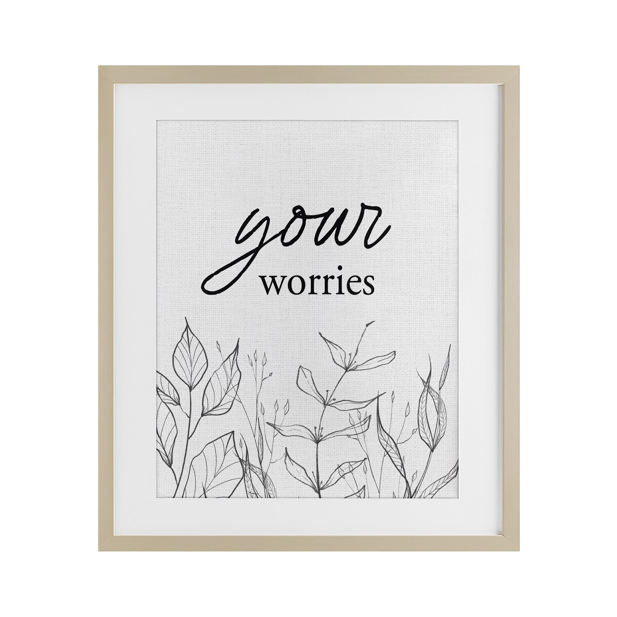 Your Worries Minimalist Leaves Birch Framed Print Under Glass, design by Lettered and Lined