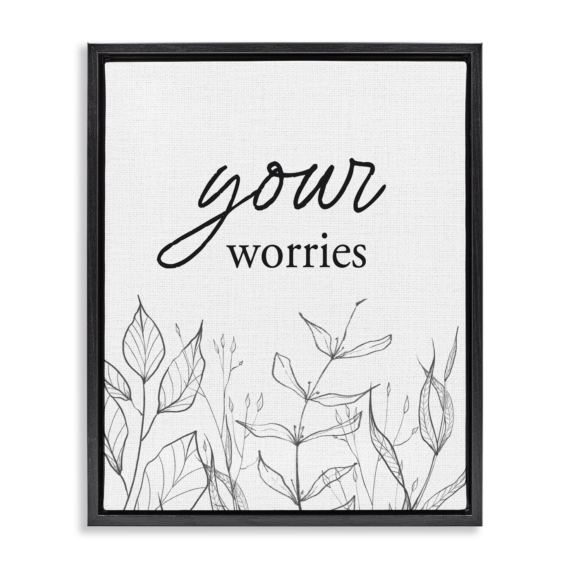 Your Worries Minimalist Leaves Black Framed Floater Canvas Wall Art, design by Lettered and Lined