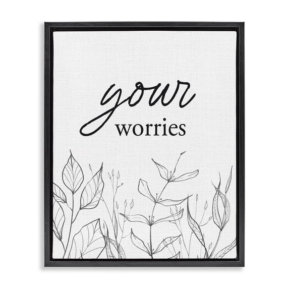 Stupell Industries Contemporary Your Worries Minimalist Leaves Black Floating Frame Canvas Art, 17 x 21, by Lettered and Lined