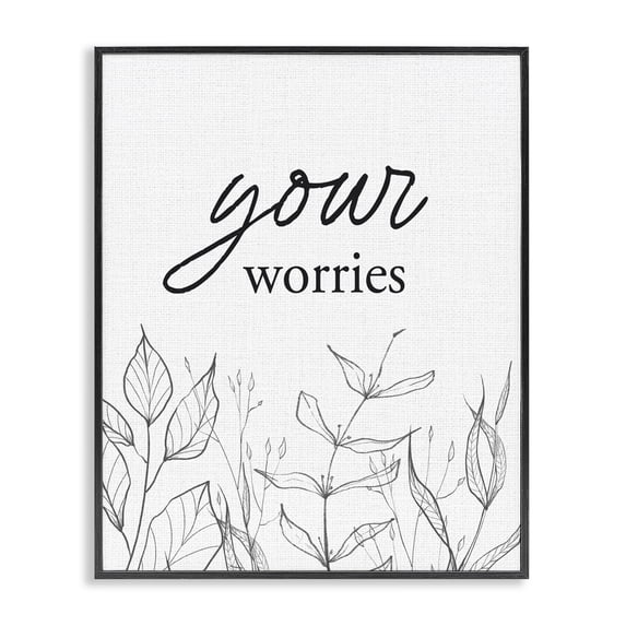 Stupell Industries Contemporary Your Worries Minimalist Leaves Black Framed Giclee Art, 11 x 14, by Lettered and Lined