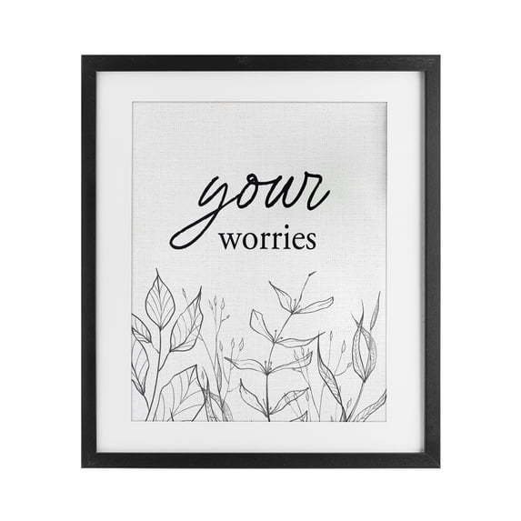 Stupell Industries Contemporary Your Worries Minimalist Leaves Black Framed Print Under Glass, 13 x 16, by Lettered and Lined
