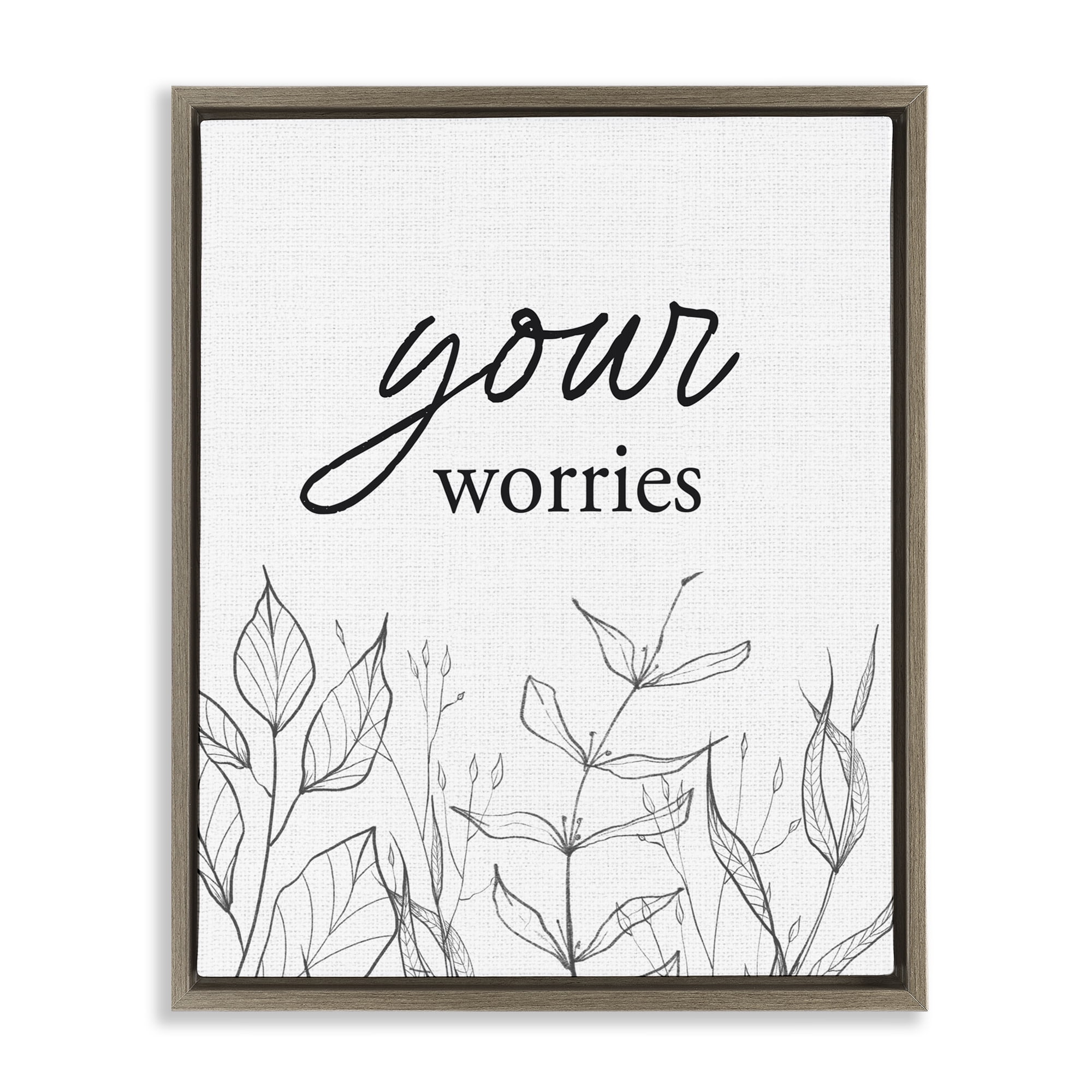 Your Worries Minimalist Leaves Brown Framed Floater Canvas Wall Art, design by Lettered and Lined