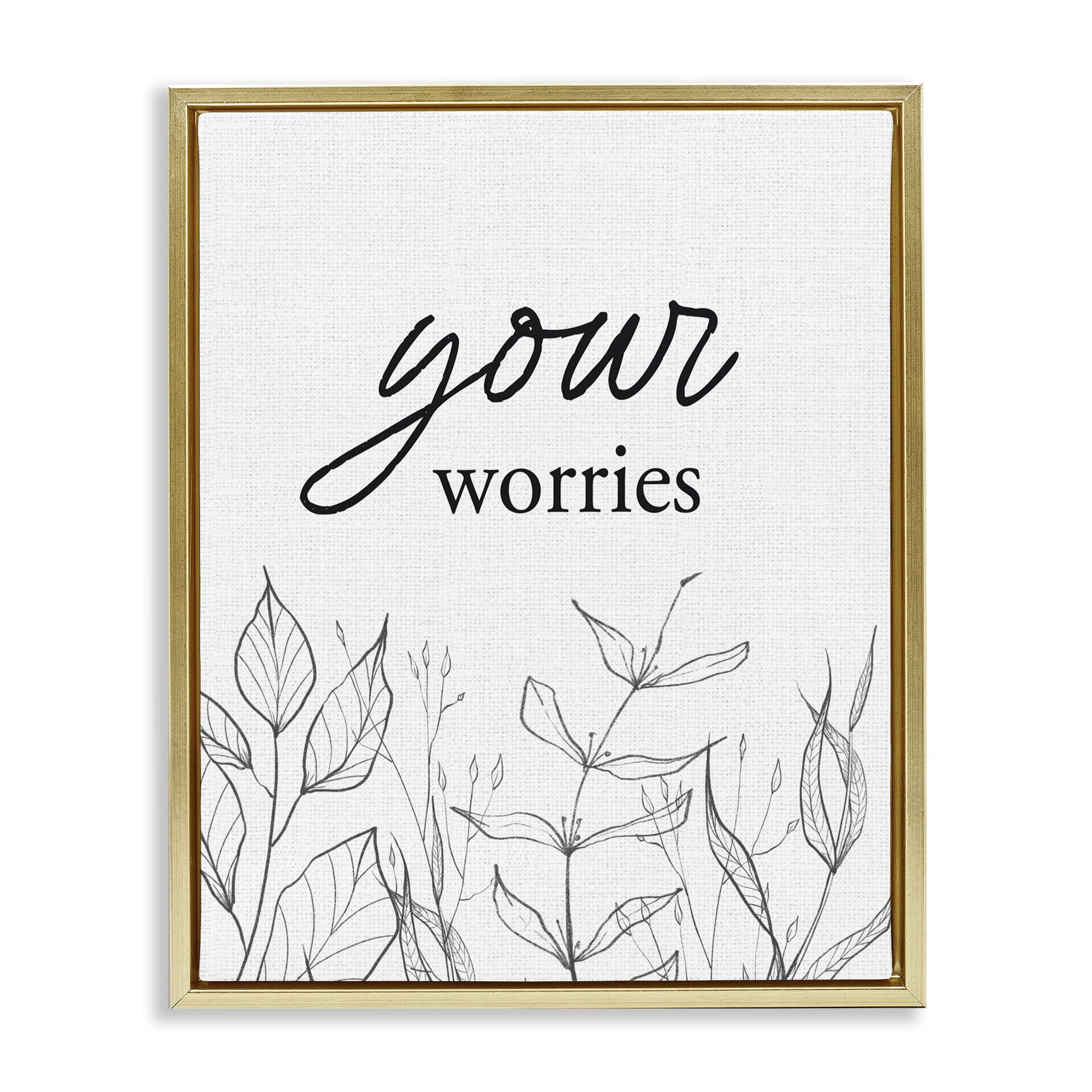 Your Worries Minimalist Leaves Gold Framed Floater Canvas Wall Art, design by Lettered and Lined