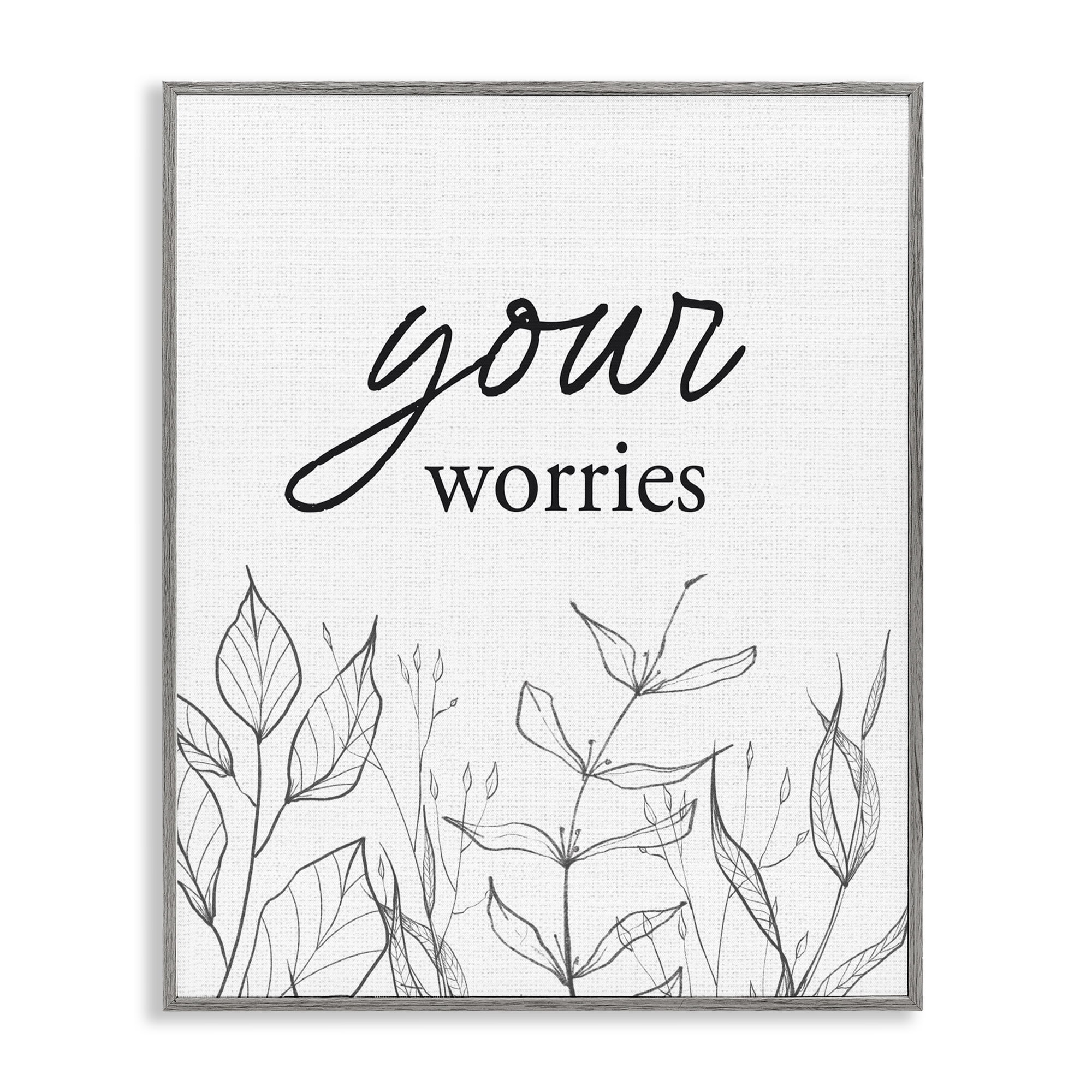 Your Worries Minimalist Leaves Gray Framed Giclee Art, design by Lettered and Lined