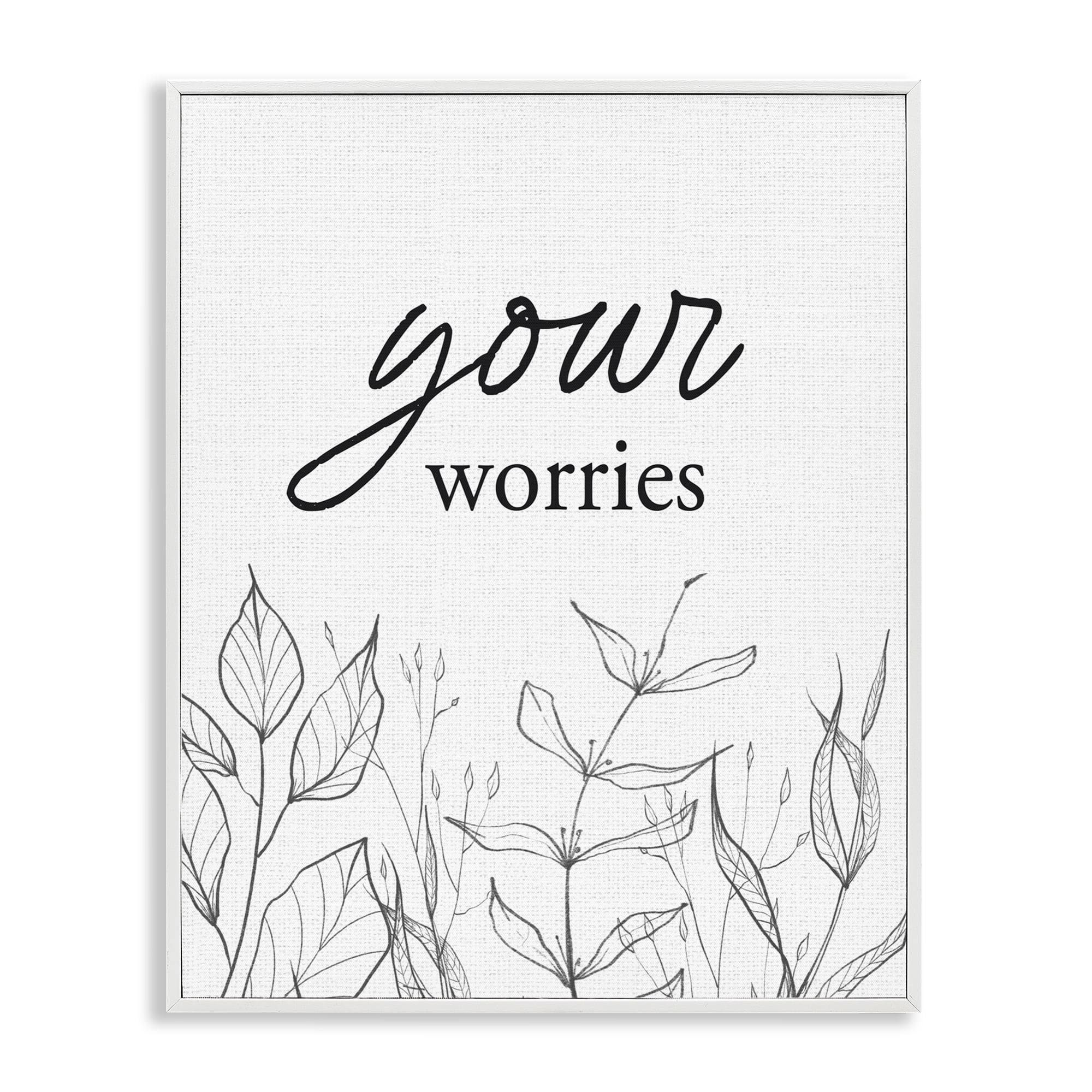 Your Worries Minimalist Leaves White Framed Giclee Art, design by Lettered and Lined