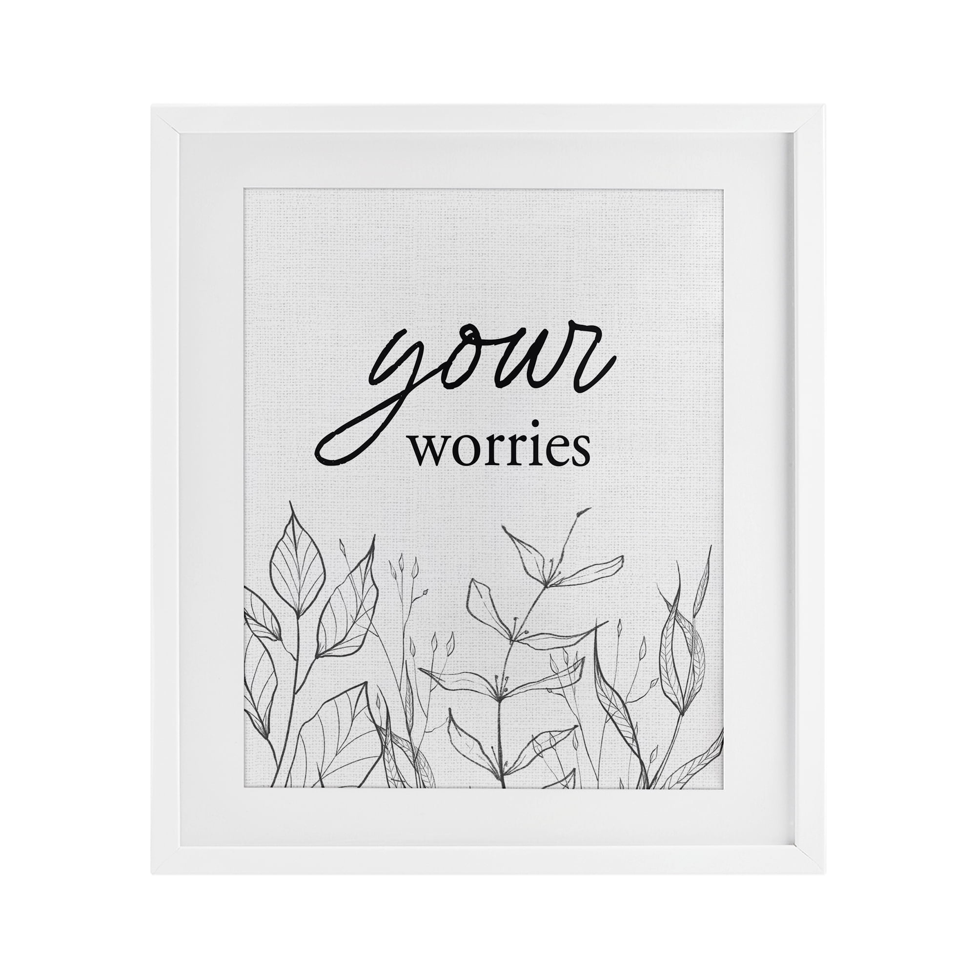 Your Worries Minimalist Leaves White Framed Print Under Glass, design by Lettered and Lined