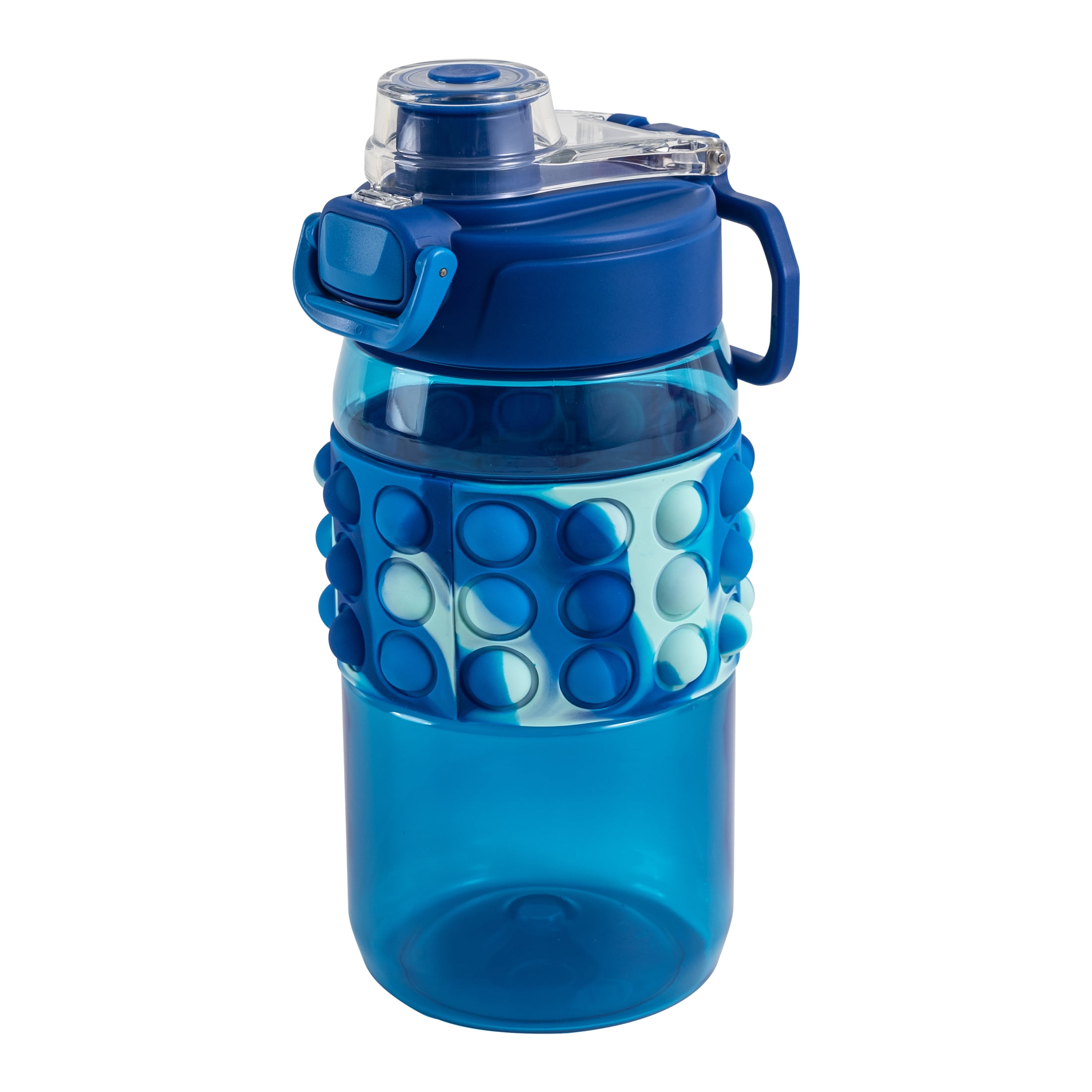 Your Zone 16 OZ Popit Water Bottle with Handle, Blue, Silicone Bubble Sleeve