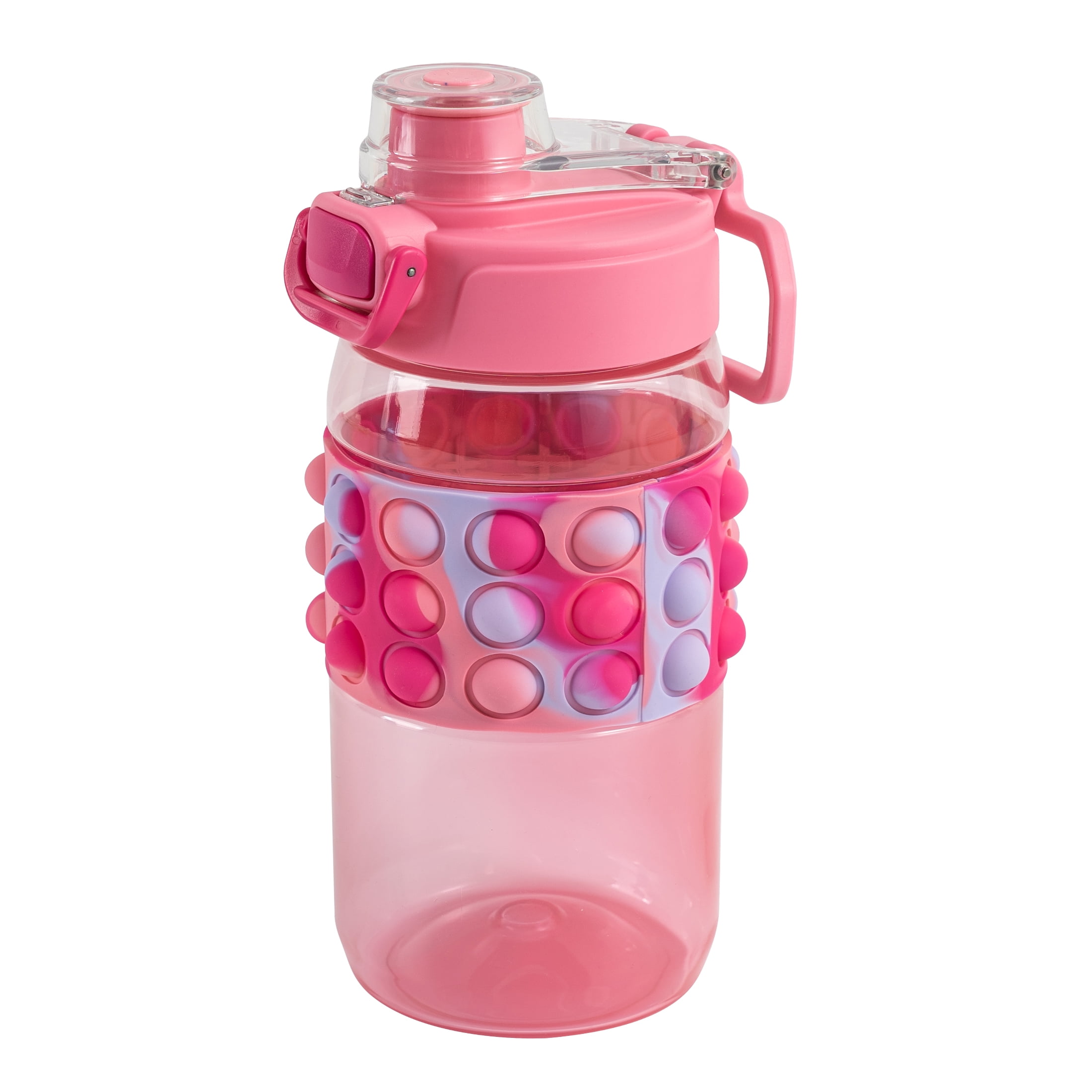 Your Zone 16 OZ Popit Water Bottle with Handle, Pink, Silicone Bubble Sleeve
