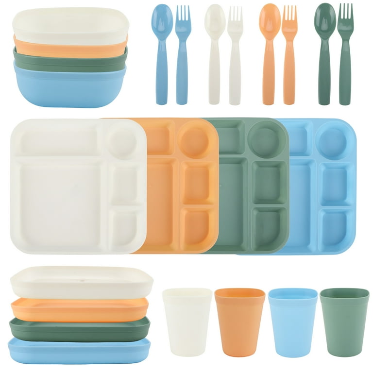Plastic 24 Pc Dinner Set Your Zone 24-Piece Kids Plastic Dinnerware Set With Plates, Bowls