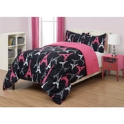 Your Zone 3 Piece Pink and Black Paris Comforter Set, Full/Queen