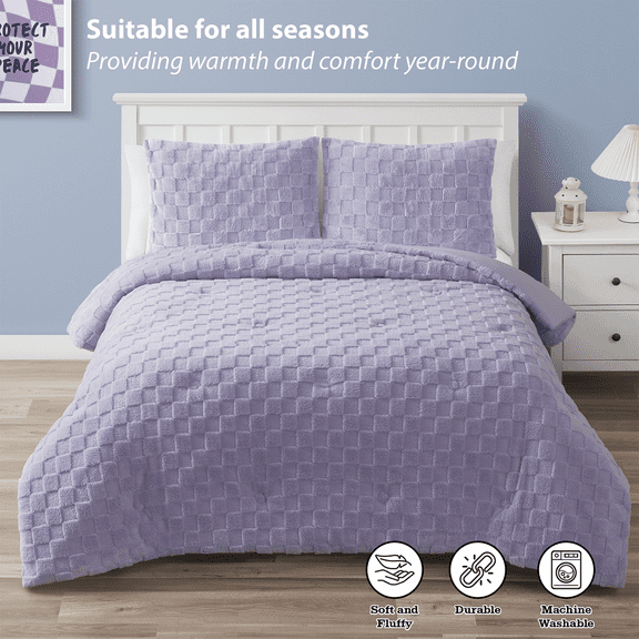 Your Zone 3-Piece Purple Embossed Checkerboard Comforter Set Twin/Full, Unisex, Kids