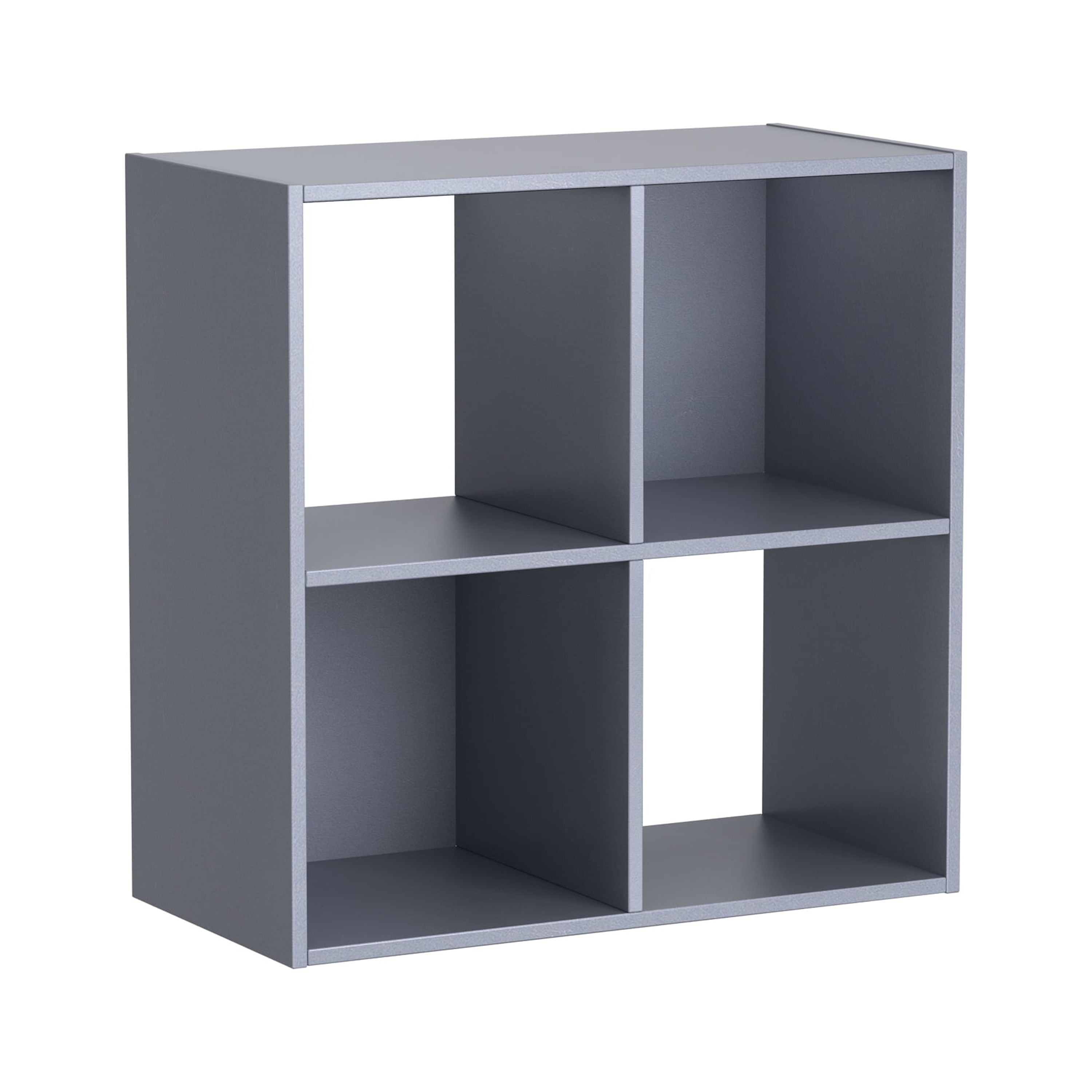 Wooden Cube Shelf Organizer Set Table. Includes Six Fabric Grey Storage Bins!