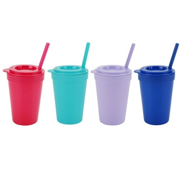 Your Zone 4-Pack Plastic 15-Ounce Capacity Tumbler Set with Lid and Straw, Multi-Colored