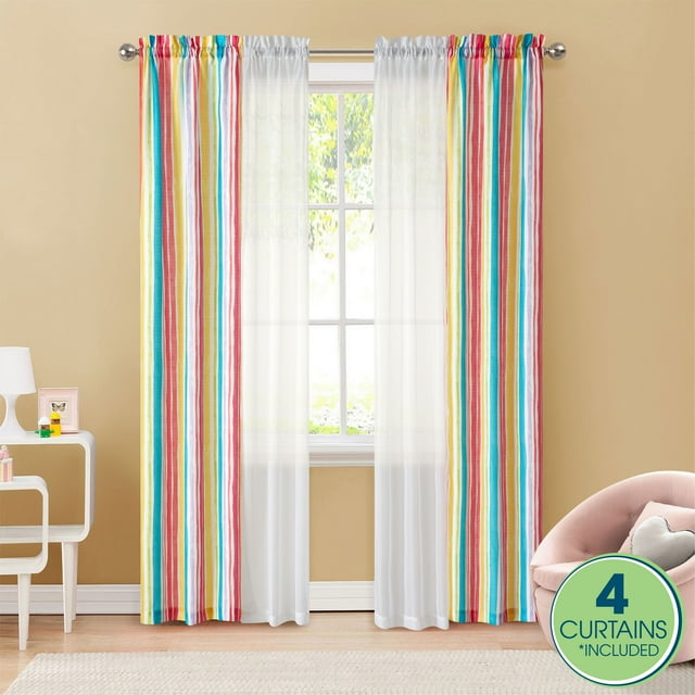 Your Zone 4 Piece Curtain Panel Set, Watercolor Stripes, 27.5" W x 84