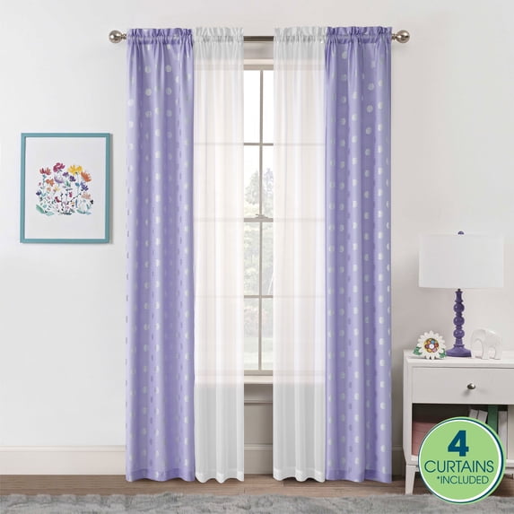 Your Zone 4 Piece Curtain Panel Set, Foil Polka Dot Purple, 27.5" W x 54" L