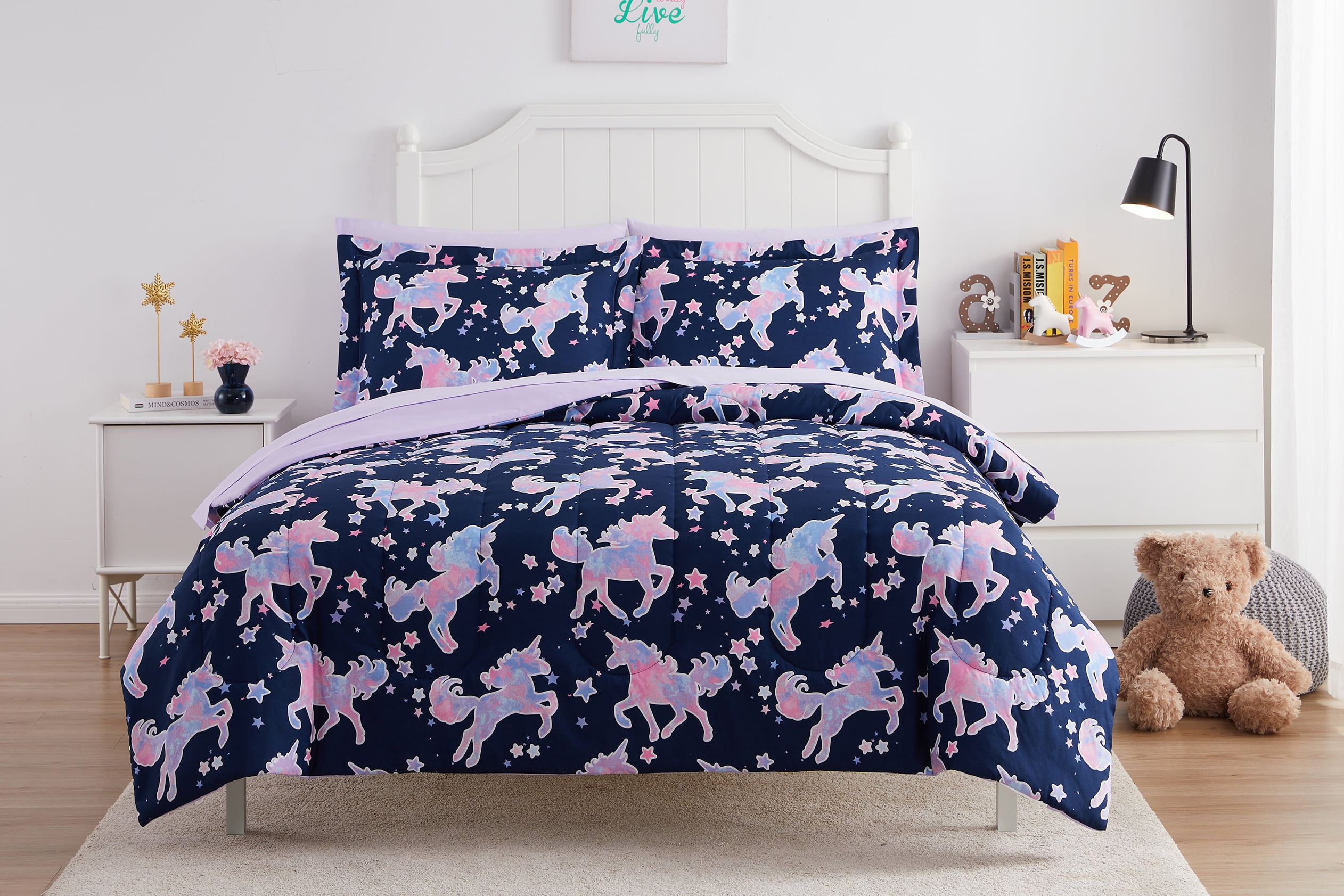 Your Zone 5 Piece Glow in the Dark Unicorn Bed in a Bag, Twin