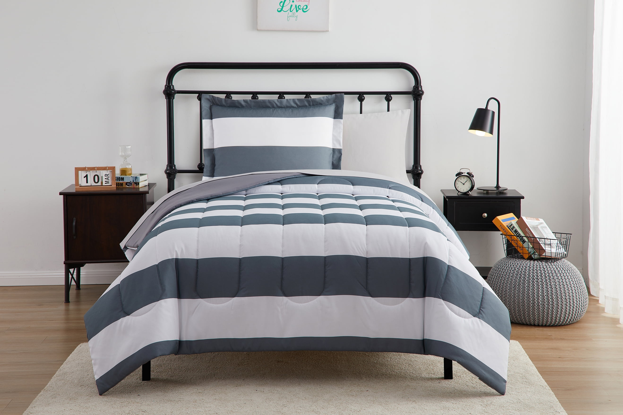 Your Zone 5-Piece Gray Stripe Bed in a Bag, Twin