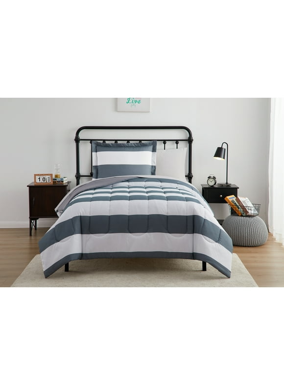 Your Zone 5-Piece Gray Stripe Bed-in-a-Bag, Twin