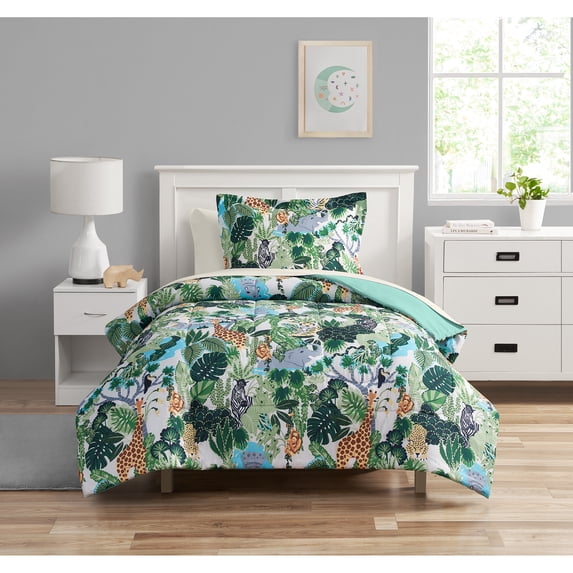 Your Zone 5-Piece Green Jungle Polyester Bedding Set for Kids, Unisex, Twin