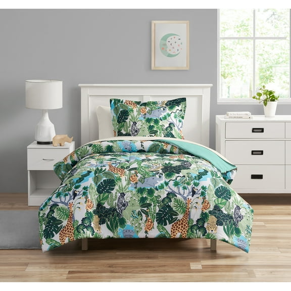 Your Zone 5 Piece Green Jungle Polyester Bedding Set for Kids, Unisex, Twin