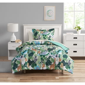 Your Zone 5-Piece Green Jungle Polyester Bedding Set for Kids, Unisex, Twin