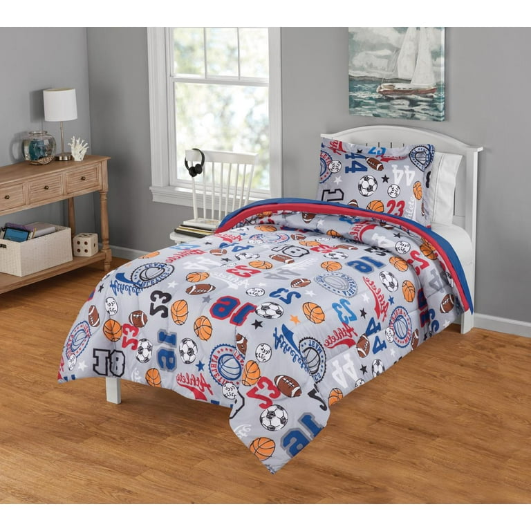 Your Zone 5-Piece Multicolor Sports Bed in a Bag, Twin