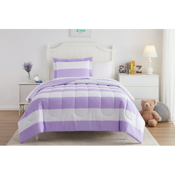 Your Zone 5-Piece Purple Stripe Bed in a Bag, Twin