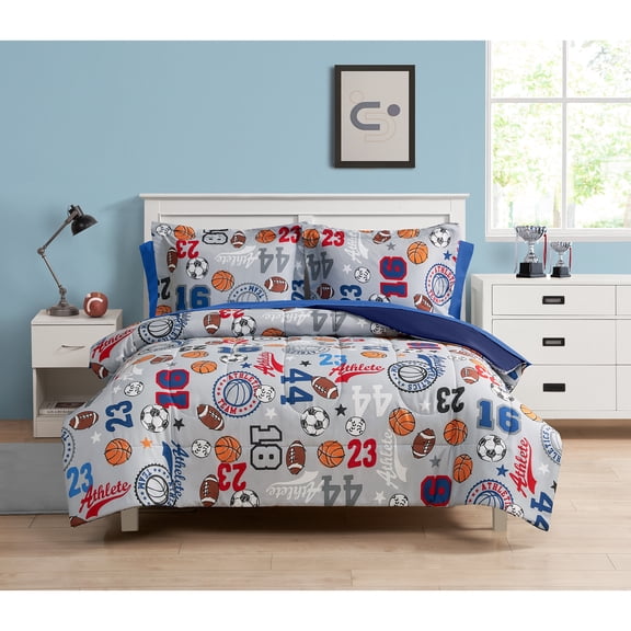 Your Zone 7 Piece Blue Sports Polyester Bedding Set for Boys, Full