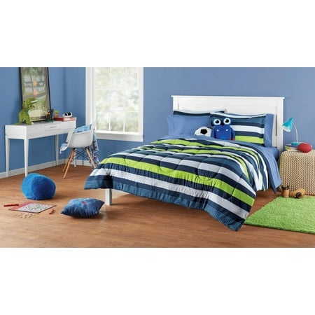 Your Zone Blue Stripe Full Bedding Set for Kids, Machine Wash, 7 Pieces