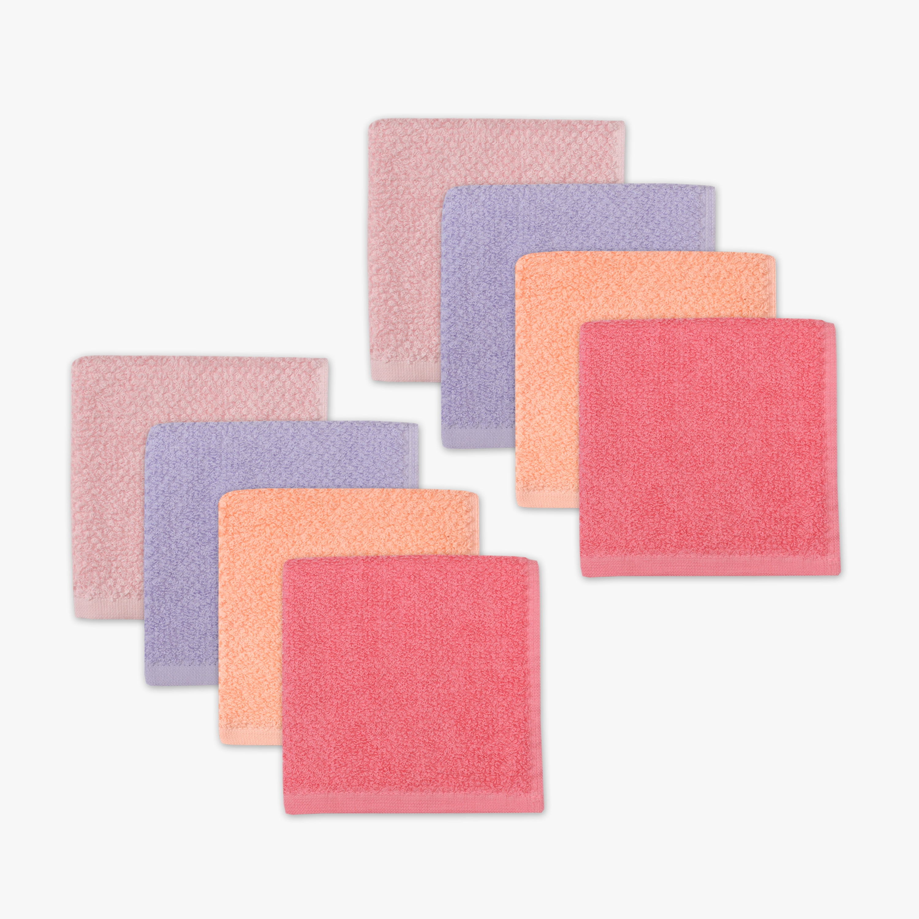 Your Zone Kids Washcloth Set, 8 Pack, Cotton Blend, Pink, Purple and Coral