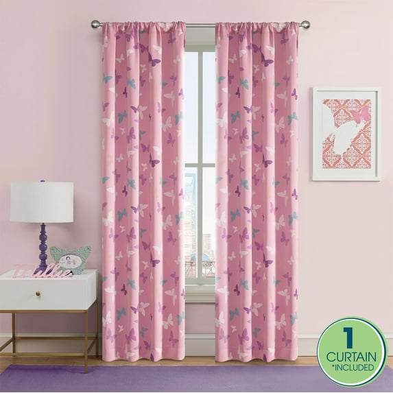 Your Zone Blackout Curtain Panel with Glow in the Dark Print, 1 Panel, Butterfly Pink, 37" W x 95" L