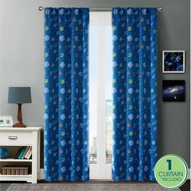 Your Zone Blackout Curtain Panel with Glow in the Dark Print, 1 Panel, Space Blue, 37" W x 84" L