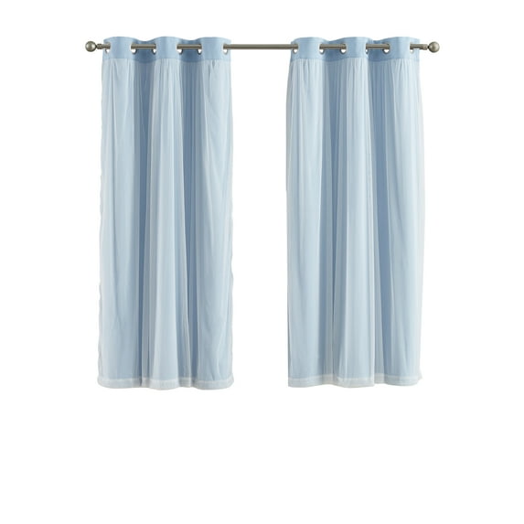 Your Zone Blackout Curtain Panel with Sheer Overlay, 1 Panel, Blue, 37" W x 54" L