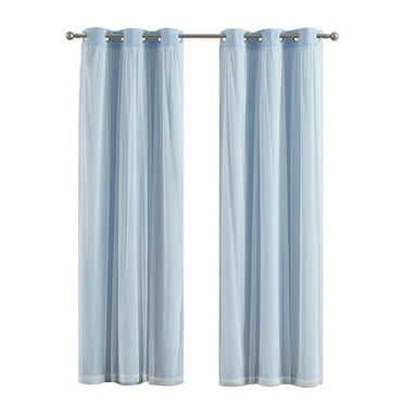 Your Zone Blackout Curtain Panel with Sheer Overlay, 1 Panel, Blue, 37" W x 84" L