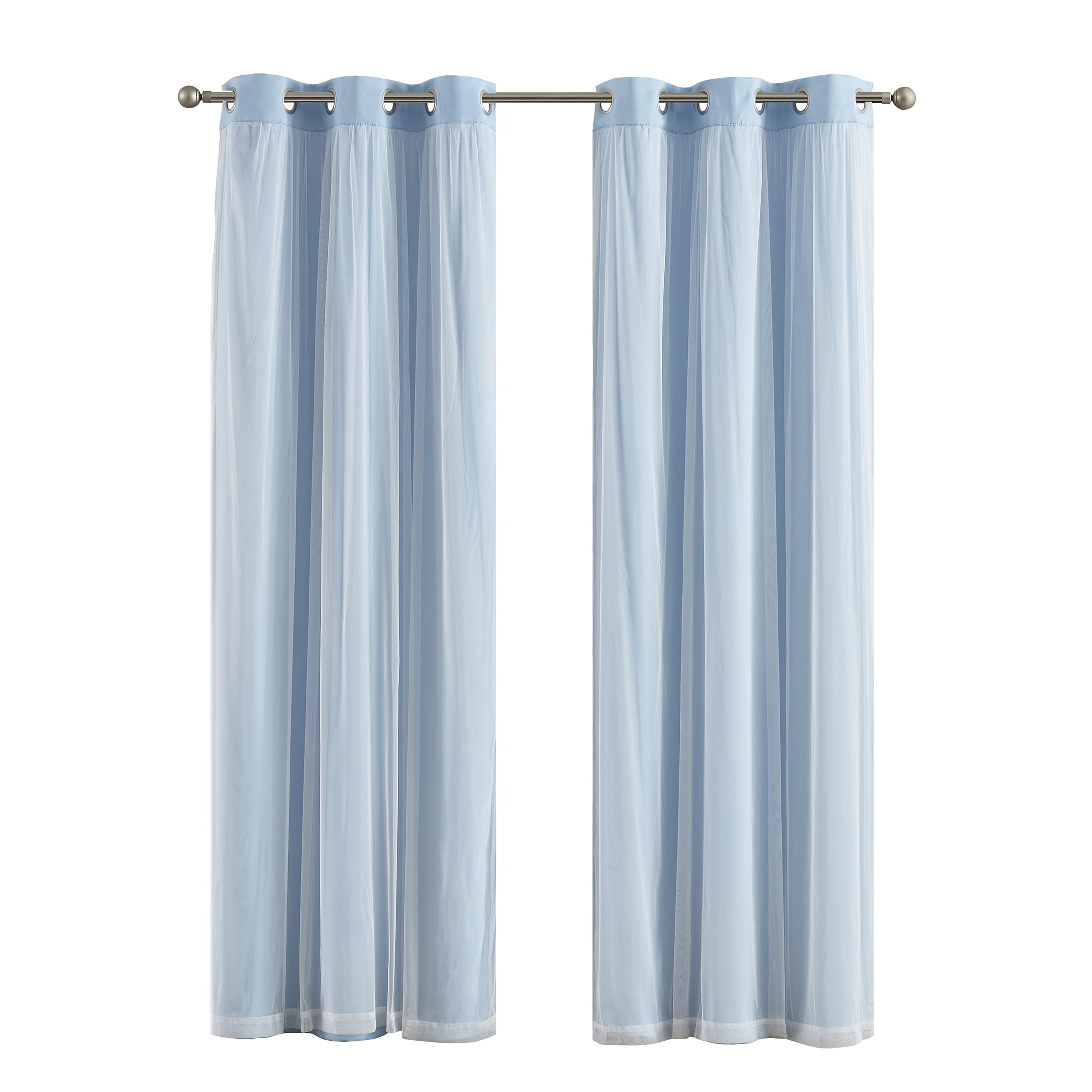 Your Zone Blackout Curtain Panel with Sheer Overlay, 1 Panel, Blue, 37" W x 95" L