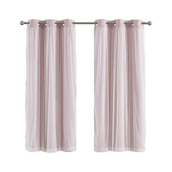 Your Zone Blackout Curtain Panel with Sheer Overlay, 1 Panel, Pink, 37" W x 63" L