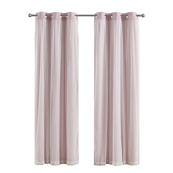 Your Zone Blackout Curtain Panel with Sheer Overlay, 1 Panel, Pink, 37" W x 84" L