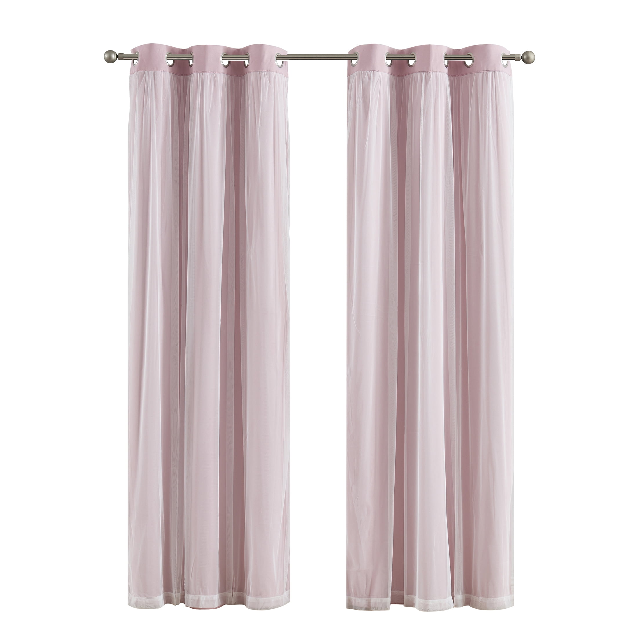 Your Zone Blackout Curtain Panel with Sheer Overlay, 1 Panel, Pink, 37" W x 95" L