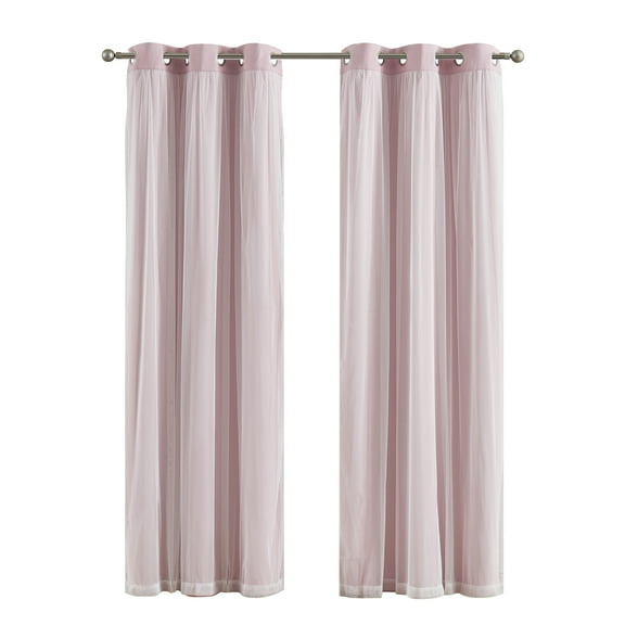 Your Zone Blackout Curtain Panel with Sheer Overlay, 1 Panel, Pink, 37" W x 95" L