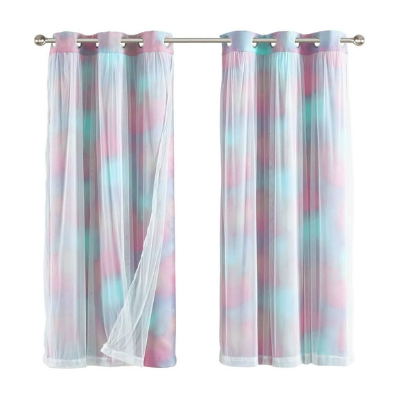 Your Zone Blackout Curtain Panel with Sheer Overlay, 1 Panel, Tie Dye, 37" W x 54" L