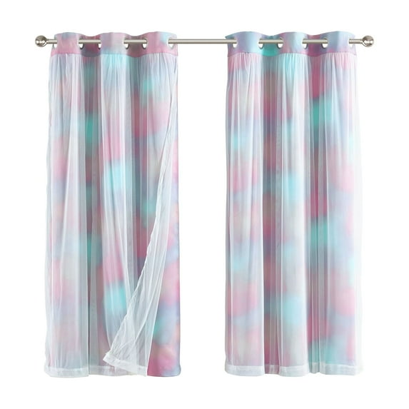 Your Zone Multi Tie-Dyed Blackout with Sheer Overlay Grommet Curtain Panel, 37" x 54"