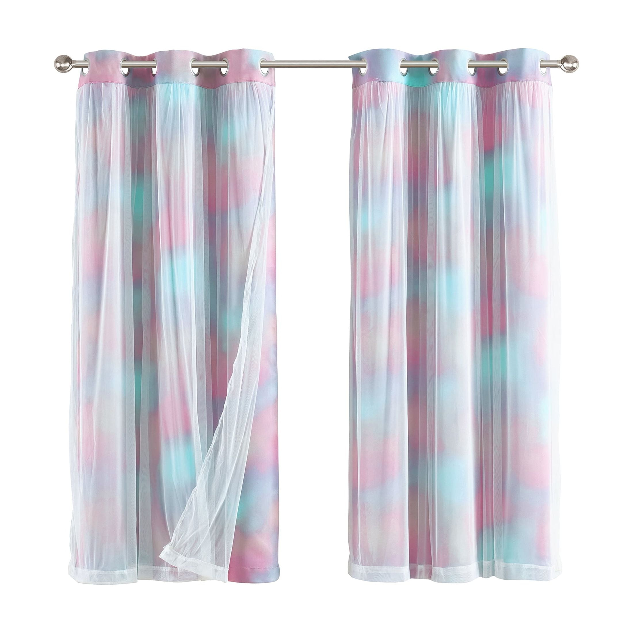 Your Zone Multi Tie-Dyed Blackout with Sheer Overlay Grommet Curtain Panel, 37" x 63"