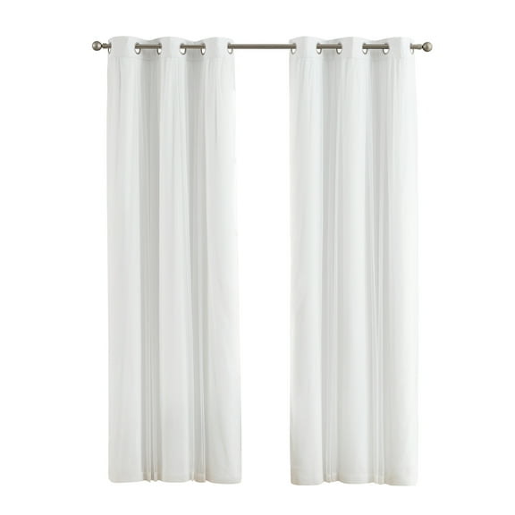 Your Zone Blackout Curtain Panel with Sheer Overlay, 1 Panel, White, 37" W x 95" L