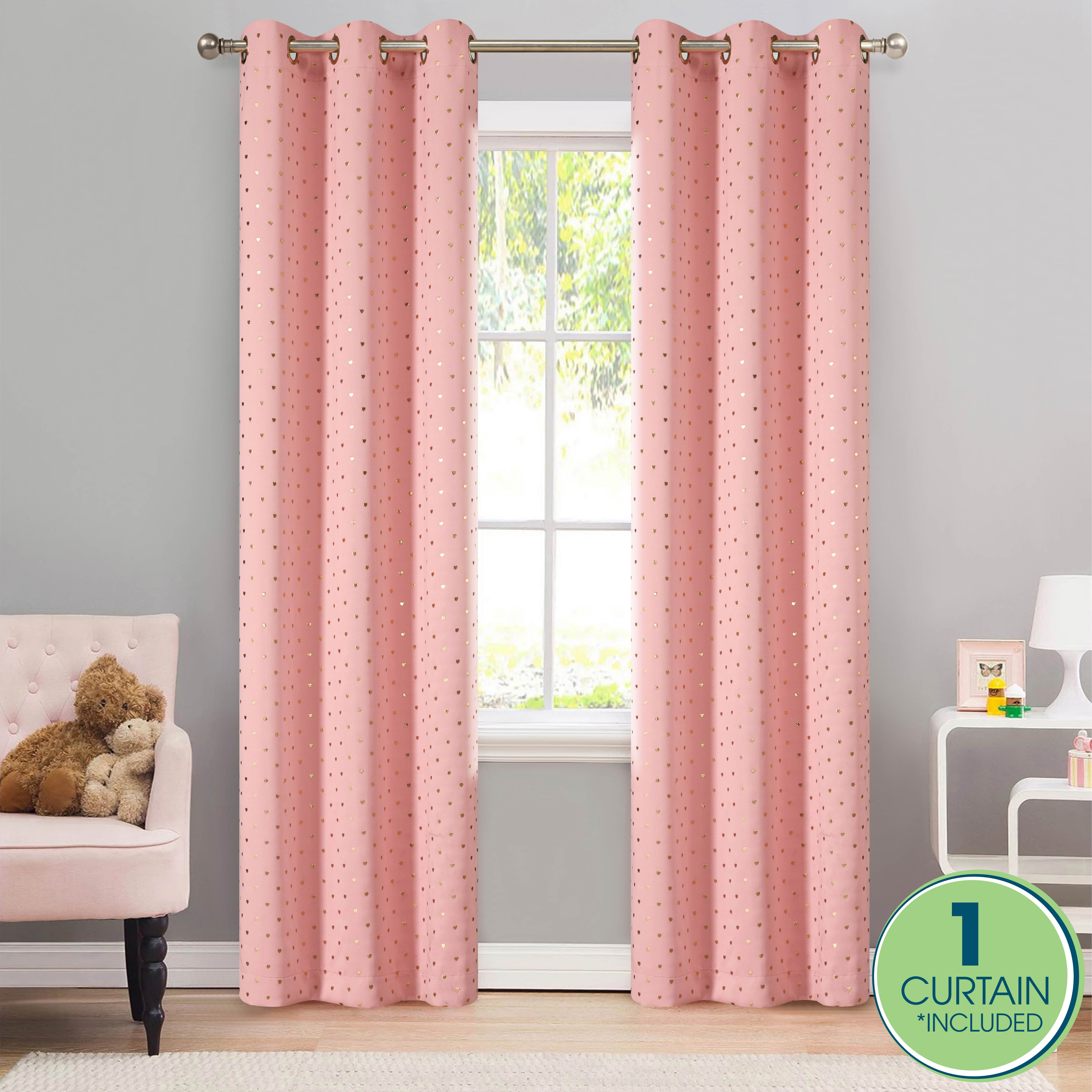Your Zone Blackout Grommet Curtain Panel, 1 Panel, Pink/Metallic Heart, 37" W x 95" L