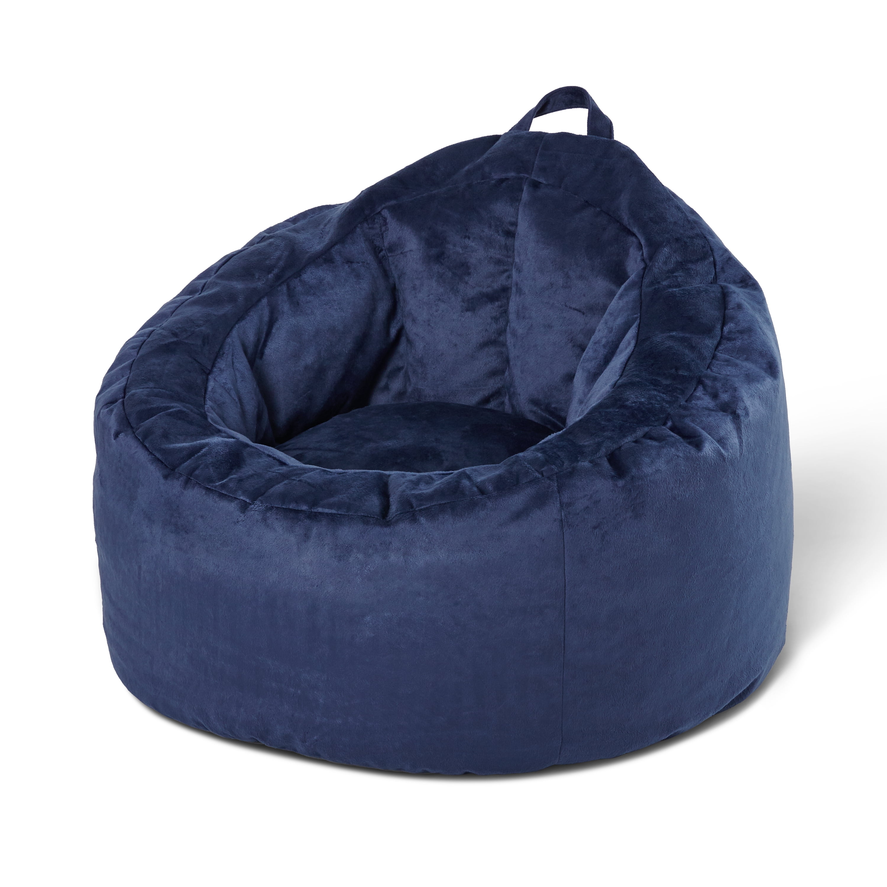Your Zone Blue Velvet Bean Bag Lounge Chair with Pocket