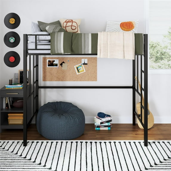 Your Zone Brittain Twin Metal Loft Bed, Black