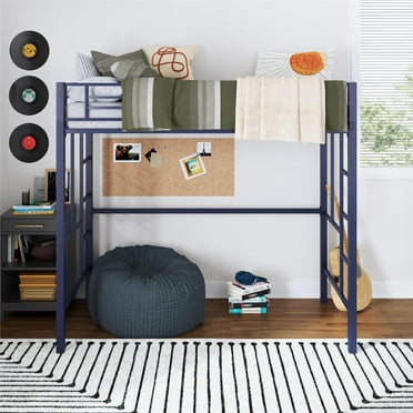 Your Zone Brittain Twin Metal Loft Bed, Navy Blue