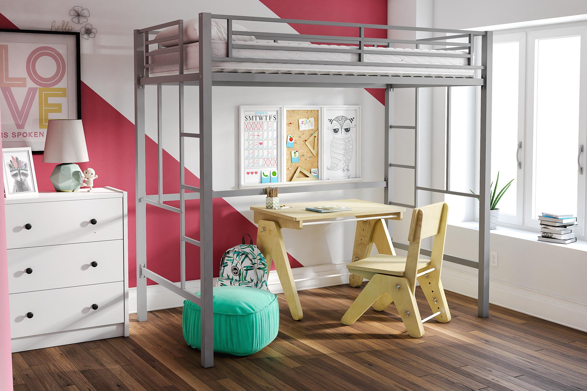 Your Zone Brittain Twin Metal Loft Bed, Silver - image 1 of 20